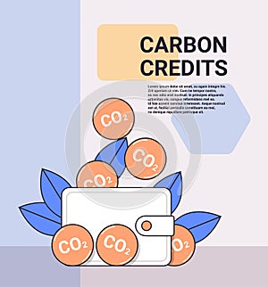 wallet with CO2 coins responsibility of co2 emission free trading carbon tax credit sustainable ESG development