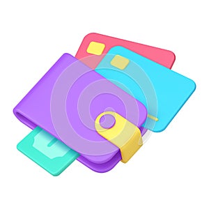 Wallet with credit card and cash money dollar budget richness 3d icon realistic vector illustration photo