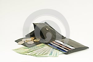 Wallet with credit cards and money photo