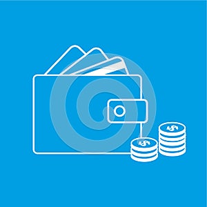 Wallet, credit card and dollars. Icon. Vector illustration.