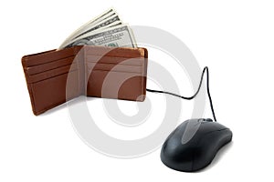 Wallet full of money with mouse