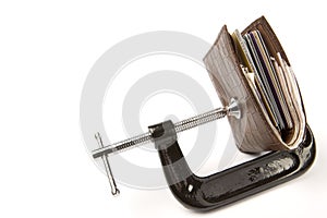 Wallet held in clamp