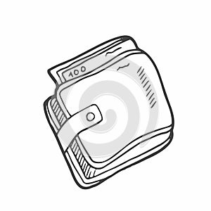 Wallet icon in doodle sketch lines. Money case cash shopping finance banking