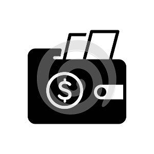 Black solid icon for Wallet, purse and money