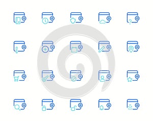 Wallet icon set. wallet vector icon. Wallet with cash icon. Simple Set of Wallet Related Vector Line Icons. Contains