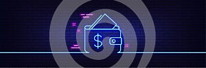 Wallet line icon. Affordability sign. Neon light glow effect. Vector