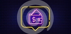 Wallet line icon. Affordability sign. Neon light speech bubble. Vector