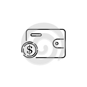 Wallet Line Icon. Money and dollar sign with finance or economy vector