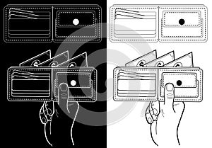 Wallet with money. Black and white illustration for financial institutions: banks, stock exchanges.