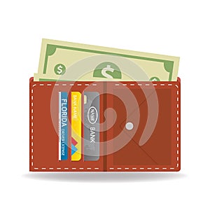 Wallet with money,credit cards and driver license,isolated on white background