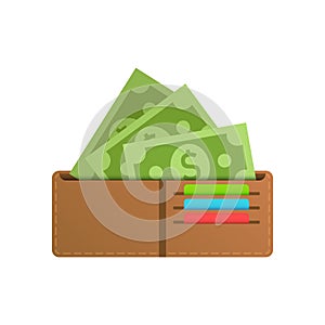 Wallet with money icon in flat style. Online payment vector illustration on isolated background. Cash and purse sign business