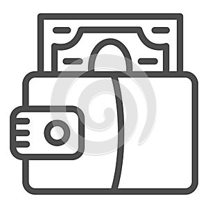 Wallet and money line icon. Purse with cash vector illustration isolated on white. Payment outline style design