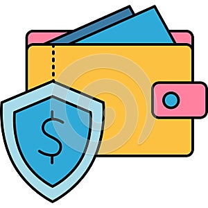 Wallet with money protected with shield icon