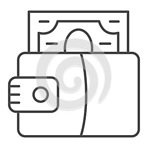 Wallet and money thin line icon. Purse with cash vector illustration isolated on white. Payment outline style design