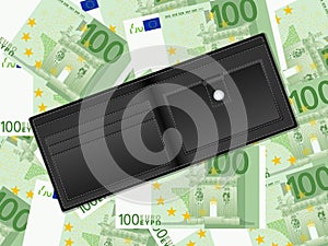 Wallet on one hundred euro background