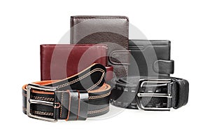 Wallet, purse, belt, isolated on white background