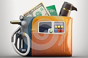 Wallet purse money credit card gas pump nozzle gasoline budget billfold energy unzip business isolated diesel economy finance fuel