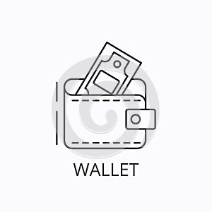 Wallet thin line icon in flat style on black background. Cash money concept. Vector illustration