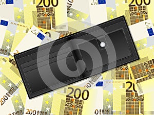 Wallet on two hundred euro background