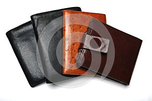 Wallets made of genuine leather on a white background