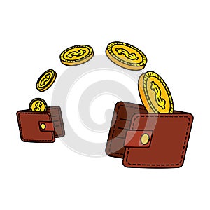 wallets money with coins dollars
