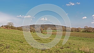 Wallonian farm landscape, with spoil tip of old coalmine