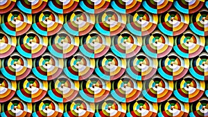 Wallpaper background design of colorful retro vintage escher style circles overlapping