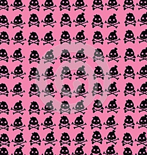 Wallpaper black skulls on pink background