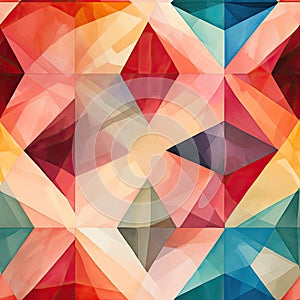 Wallpaper with colored triangles in a cubist faceting style and watercolor technique (tiled photo