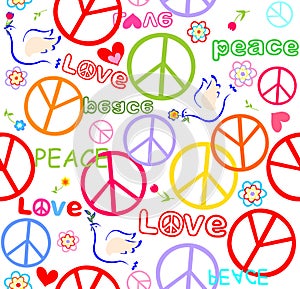 Wallpaper with doves and peace symbol