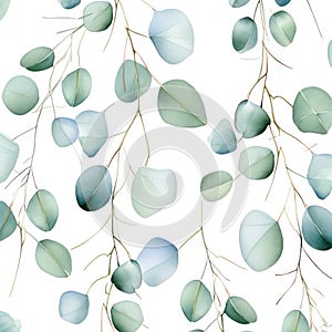 Wallpaper eucalyptus design watercolor floral nature leaves botanical seamless pattern print background spring