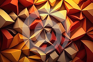 Wallpaper featuring a kaleidoscope of overlapping geometric shapes in warm shades of red, orange, and yellow
