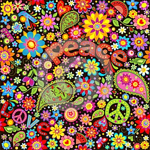 Wallpaper with hippie symbolic photo