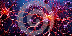 abstract microscopic view on nerve cells intermingled with cancer cell