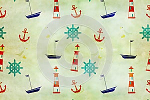 Wallpaper illustration of marine motifs