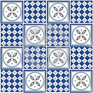 Wallpaper inmodern Italyy inspired background, Geometric ornament, blue and white vases, simple decoration art