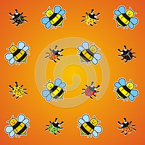 Wallpaper, ladybirds and bees, eps.
