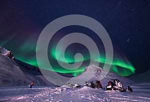 Wallpaper norway landscape nature of the mountains of Spitsbergen Longyearbyen big moon Svalbard polar night with arctic