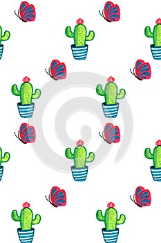 Wallpaper pattern background of blooming cactus with pink flower