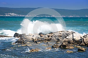 Scenery of the strong force wave sea water splashing