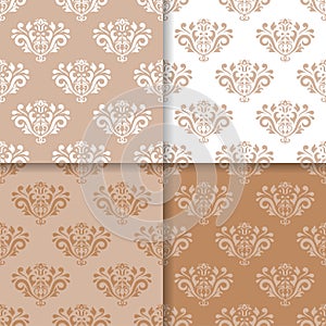 Wallpaper set of brown beige seamless patterns with floral ornaments