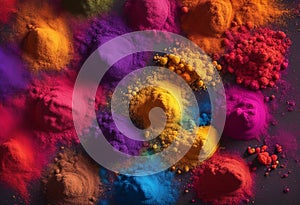 wallpaper spread powders of different rainbow colors, looking from the top down, holi festival powder india, photorealistic