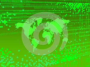 Greenish Digital background with pixels and map of the world