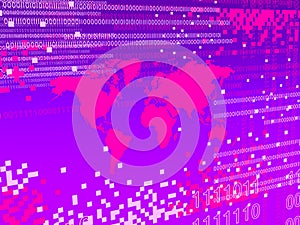 Purple digital worlmap background with pixels photo