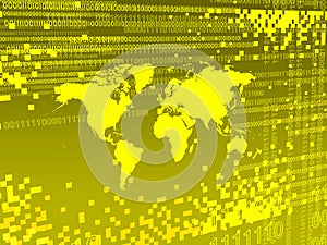Yellow digital worlmap background with pixels photo