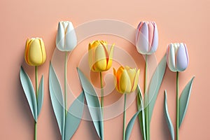 Wallpaper with tulips in pastel colors