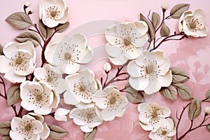 Wallpaper vintage decorative floral pattern retro flower pink blossom spring seamless art design