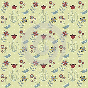 Wallpaper vintage floral pattern on dotted background