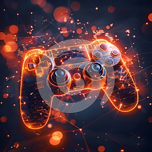 Wallpaper of virtual Gamepad on digital background, abstract technology concept, realistic illustration photo