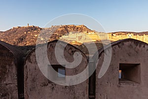 Walls of Amer and Amber Fort view, India, Jaipur